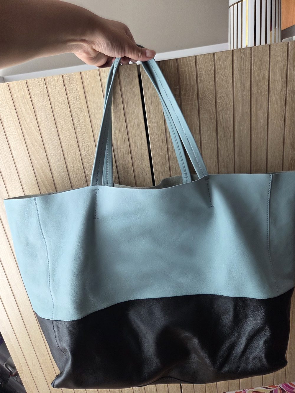 Celine Two-Tone Light Blue and Black Leather Tote - Picture 2 of 16